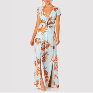 Backless Tropical Print Wrap Maxi Dress